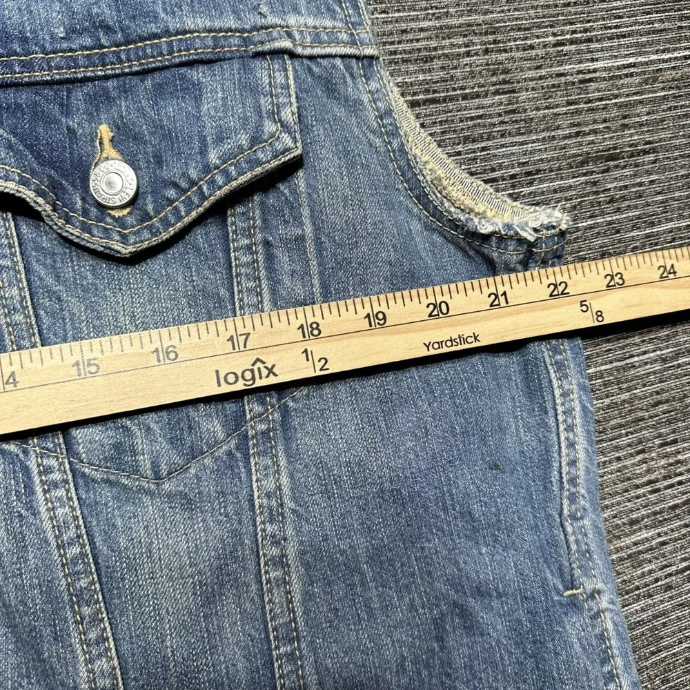 Levis Denim Vest Mens XL Blue Solid Sleeveless Trucker Denim Raw Cut Sleeves